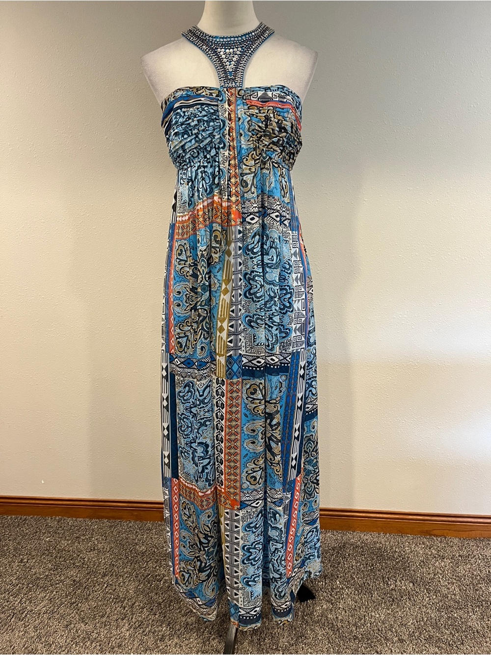Laundry‎ Beaded Halter Boho Maxi Dress size 8